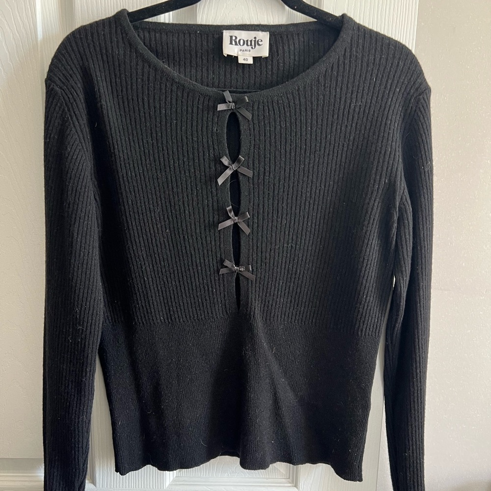 Rouje Black Crew Neck Sweater with Bow Accents
